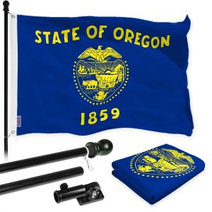 G128 Combo Pack: 6 Ft Tangle Free Spinning Flagpole (Black) & Oregon Double Sided Flag 3x5 Ft Printed 150D Polyester, Brass Grommets (Flag Included) Aluminum Flag Pole