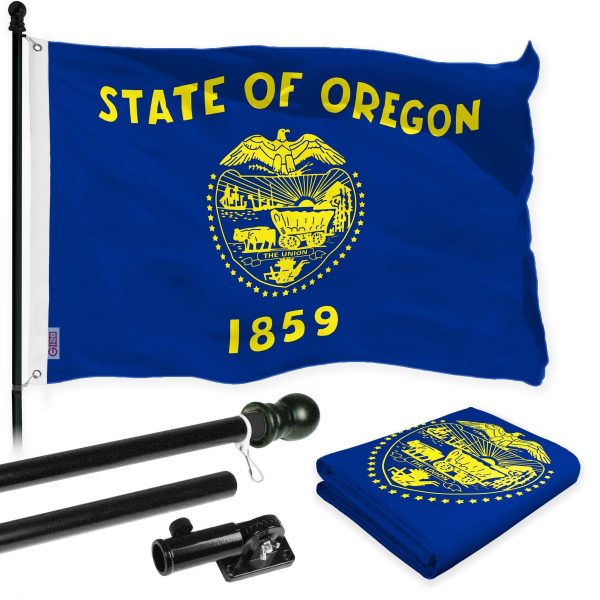 G128 Combo Pack: 6 Ft Tangle Free Spinning Flagpole (Black) & Oregon Double Sided Flag 3x5 Ft Printed 150D Polyester, Brass Grommets (Flag Included) Aluminum Flag Pole