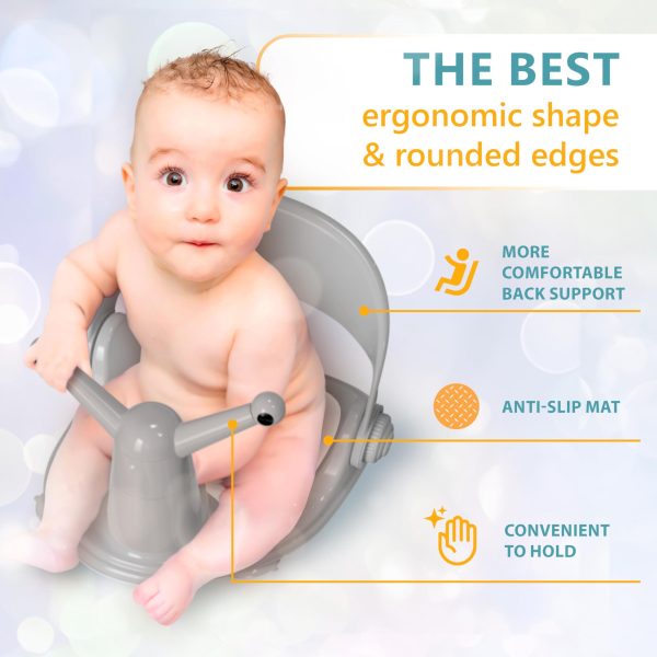 Baby Bath Seat for Sitting Babies   Non Slip Baby Bathtub Chair for 6 to 36 Months   Comfortable Bath Seat for Infants and Toddlers   Grey - Image 2