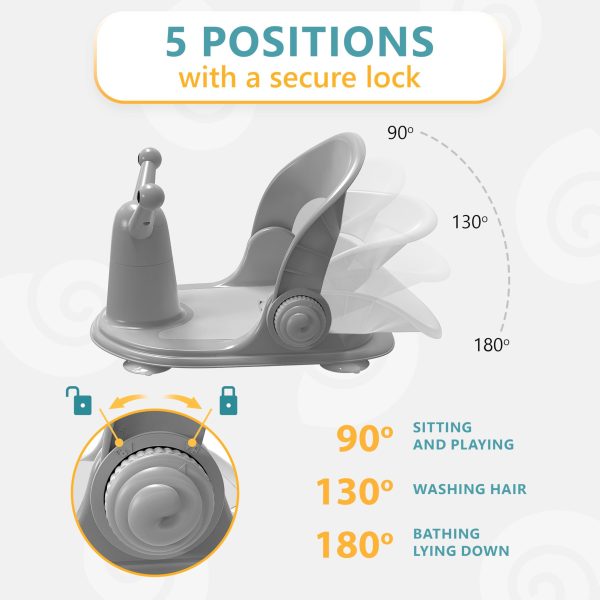 Baby Bath Seat for Sitting Babies   Non Slip Baby Bathtub Chair for 6 to 36 Months   Comfortable Bath Seat for Infants and Toddlers   Grey - Image 3