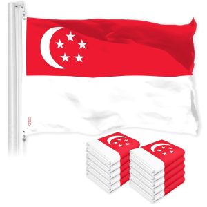 G128 10 Pack: Singapore Singaporean Flag | 3x5 Ft | LiteWeave Pro Series Printed 150D Polyester | Country Flag, Vibrant Colors, Brass Grommets, Thicker and More Durable Than 100D 75D Polyester