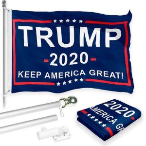 G128 Combo Pack: 6 Feet Tangle Free Spinning Flagpole (Silver) Trump Keep America Great Flag 3x5 ft Printed 150D Brass Grommets (Flag Included) Aluminum Flag Pole