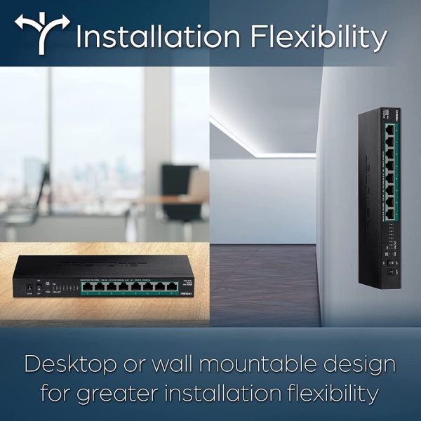 TRENDnet 8-Port Unmanaged 2.5G PoE+ Switch, Fanless, Compact Desktop Design, Metal Housing, 2.5GBASE-T Ports, IEEE 802.3bz, 100W PoE Budget, Lifetime Protection, Black, TPE-TG380 - Image 5