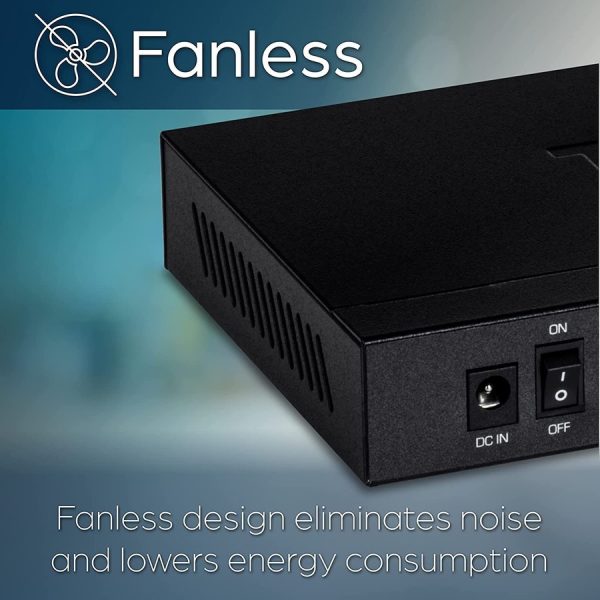 TRENDnet 8-Port Unmanaged 2.5G PoE+ Switch, Fanless, Compact Desktop Design, Metal Housing, 2.5GBASE-T Ports, IEEE 802.3bz, 100W PoE Budget, Lifetime Protection, Black, TPE-TG380 - Image 6