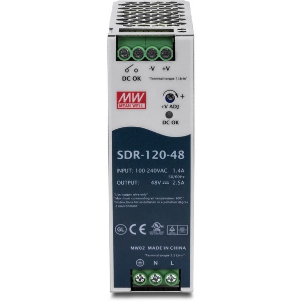 TRENDnet 120 W Single Output Industrial DIN-Rail Power Supply, Extreme -25 to 70 °C (-13 to 158 °F) Operating Temp, Power Supply 120W, DIN-Rail Mount, Overload Protection, Silver, TI-S12048 - Image 2