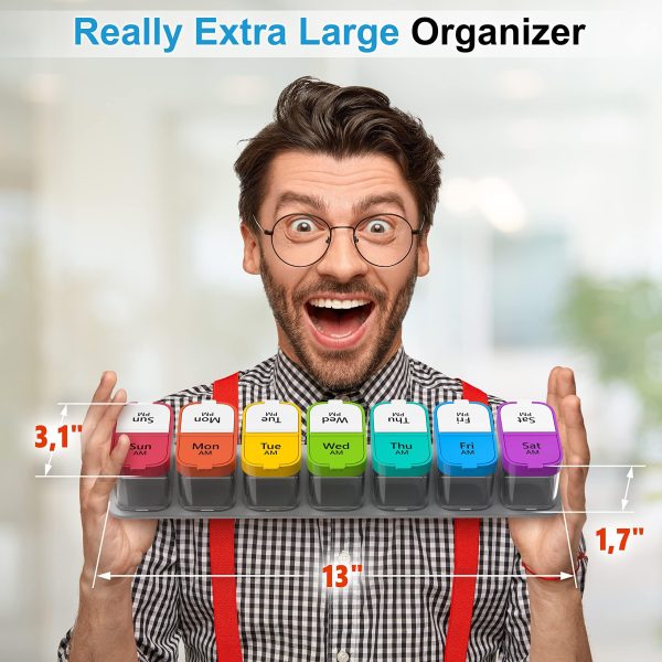 Extra Large Weekly Pill Organizer   XL Daily Pill Box   7 Day Am Pm Jumbo Pill Case Container for Supplements Big Pill Holder Twice A Day Oversized Daily Medicine Organizer for Vitamins - Image 2