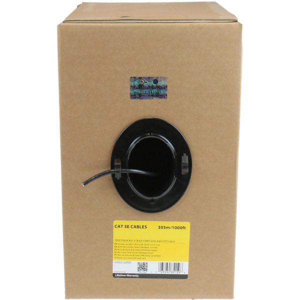 StarTech.com Bulk Cat 5e Ethernet Cable - 1000 ft. (304,8m) - Solid - CMR-Rated - Black - TAA Compliant - Image 2