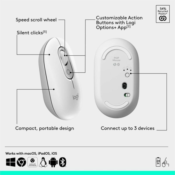 Logitech POP ICON COMBO, Bluetooth Keyboard and Mouse Combo, Comfortable Typing, Programmable Keys and Buttons, Quiet Clicks (Off-white & Orange) - Image 7