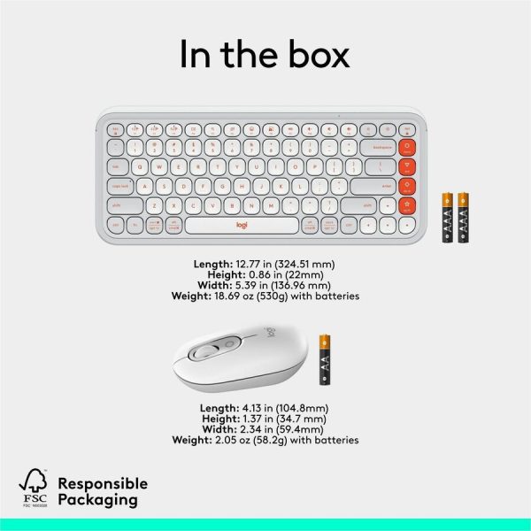 Logitech POP ICON COMBO, Bluetooth Keyboard and Mouse Combo, Comfortable Typing, Programmable Keys and Buttons, Quiet Clicks (Off-white & Orange) - Image 10