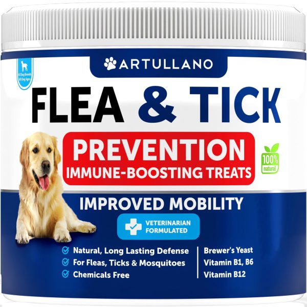 Canine Flea Supplement Chews   All Canine Breeds   Duck Flavor   Dog Immunity Support