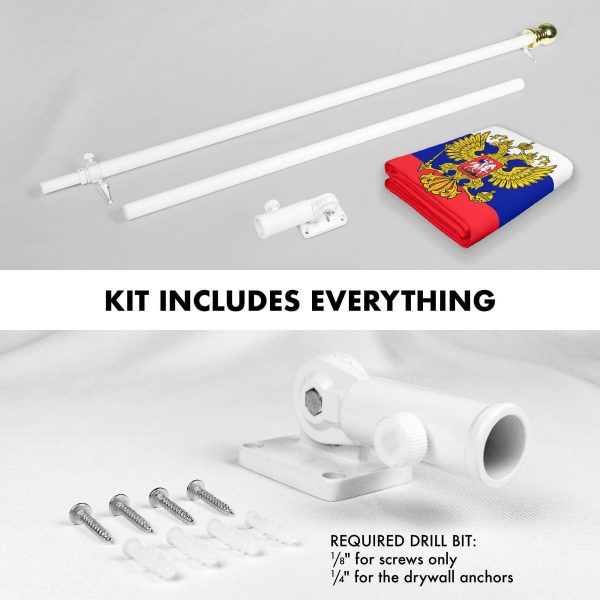 G128 Combo Pack: 6 Ft Tangle Free Aluminum Spinning Flagpole (White) & Russia Russian Ensign Flag 3x5 Ft, LiteWeave Pro Series Printed 150D Polyester | Pole with Flag Included - Image 2