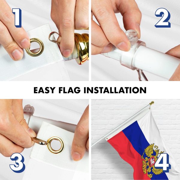 G128 Combo Pack: 6 Ft Tangle Free Aluminum Spinning Flagpole (White) & Russia Russian Ensign Flag 3x5 Ft, LiteWeave Pro Series Printed 150D Polyester | Pole with Flag Included - Image 7