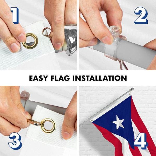 G128 Combo Pack: 6 Feet Tangle Free Spinning Flagpole (Silver) Puerto Rico Puerto Rican Flag 3x5 ft Printed 150D Brass Grommets (Flag Included) Aluminum Flag Pole - Image 7
