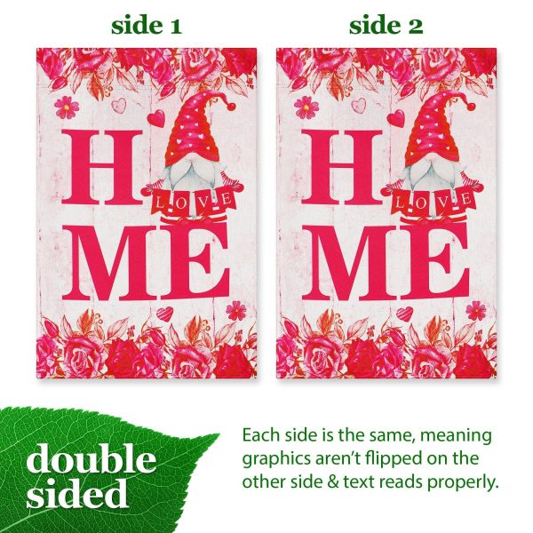 G128 Garden Flag Happy Valentine's Day Gnome Holding Love Sign 12"x18" Blockout Fabric - Image 3