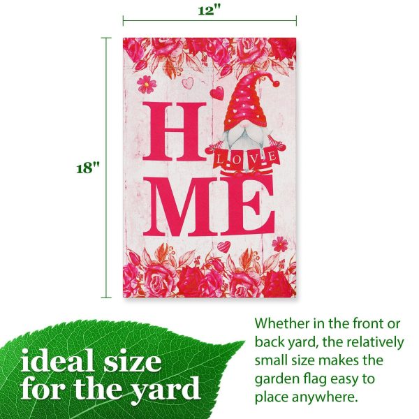G128 Garden Flag Happy Valentine's Day Gnome Holding Love Sign 12"x18" Blockout Fabric - Image 4