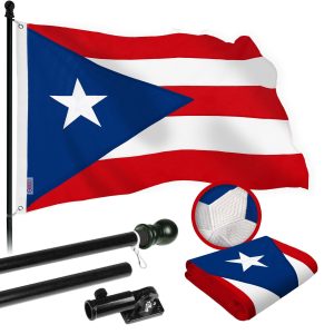 G128 Combo Pack: 5 Ft Tangle Free Spinning Flagpole (Black) & Puerto Rico Flag 2x3 Ft Embroidered 220GSM Spun Polyester, Brass Grommets (Flag Included) Aluminum Flag Pole