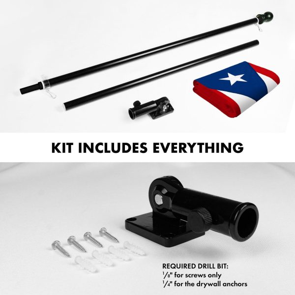 G128 Combo Pack: 5 Ft Tangle Free Spinning Flagpole (Black) & Puerto Rico Flag 2x3 Ft Embroidered 220GSM Spun Polyester, Brass Grommets (Flag Included) Aluminum Flag Pole - Image 2