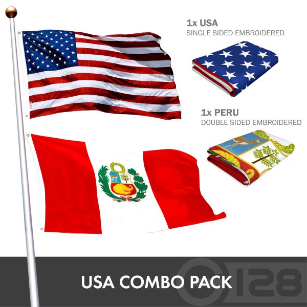 G128 Combo Pack: USA American Flag 3x5 Ft Embroidered Stars & Peru (Peruvian) Flag 3x5 Ft Double-sided Embroidered 210D - Image 2