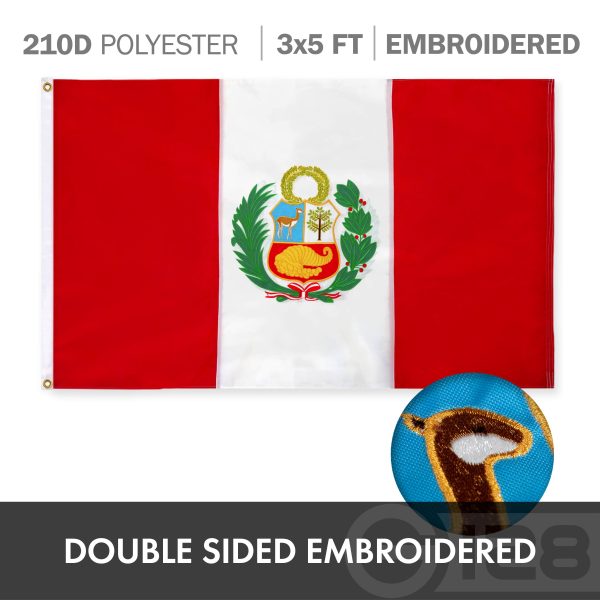 G128 Combo Pack: USA American Flag 3x5 Ft Embroidered Stars & Peru (Peruvian) Flag 3x5 Ft Double-sided Embroidered 210D - Image 6