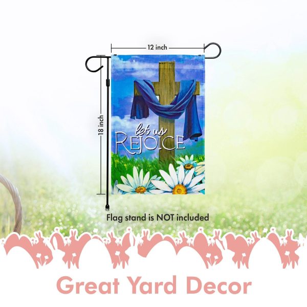 G128 - Let Us Rejoice Easter Christian Religious Cross Garden Flag | 12x18 Inch | Printed 150D Polyester - Rustic Holiday Seasonal Outdoor Flag - Image 6
