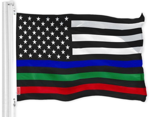 G128 Combo Pack: USA American Flag & Thin Blue Green and Red Line Flag 3x5 FT Printed 150D Indoor/Outdoor, Vibrant Colors, Brass Grommets, Quality Polyester - Image 2