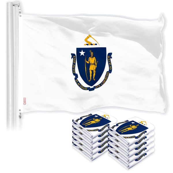 G128 10 Pack: Massachusetts MA State Flag | 3x5 Ft | LiteWeave Pro Series Printed 150D Polyester | Indoor/Outdoor, Vibrant Colors, Brass Grommets, Thicker and More Durable Than 100D 75D Polyester