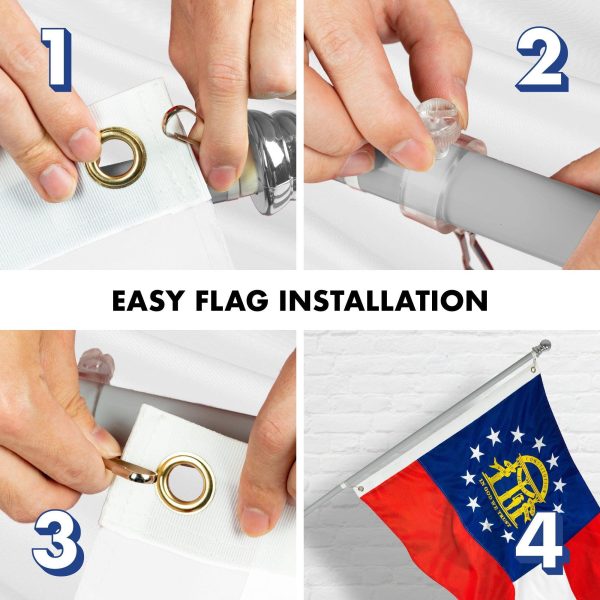 G128 Combo Pack: 5 Ft Tangle Free Aluminum Spinning Flagpole (Silver) & Georgia GA State Flag 2.5x4 Ft, ToughWeave Series Embroidered 300D Polyester | Pole with Flag Included - Image 7
