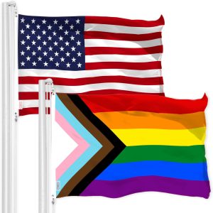 G128 Combo Pack: American USA Flag 3x5 Ft & LGBT Progress Rainbow Pride Flag 3x5 Ft | Both LiteWeave Pro Series Printed 150D Polyester, Brass Grommets