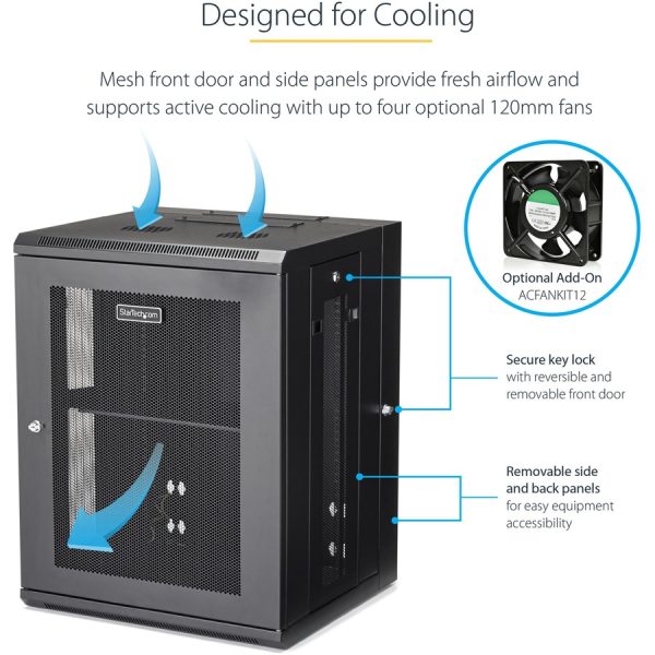 StarTech.com 4-Post 15U Wall Mount Network Cabinet, 19" Hinged Wall-Mounted Server Rack for Data / IT Equipment, Lockable Rack Enclosure - Image 8