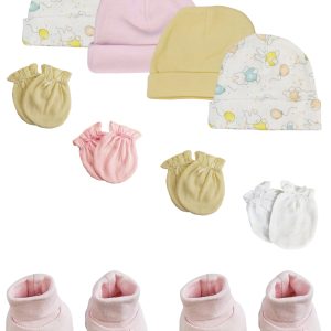 Preemie Baby Girl Caps With Infant Mittens And Booties - 10 Pack Nc_0208