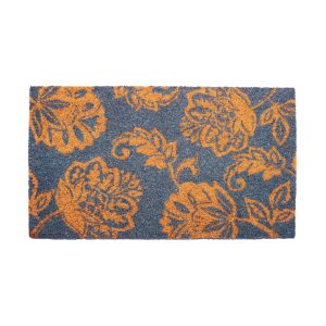 Coir Door Mat Entryway Floor Mats with Non Slip PVC Backing Indoor Outdoor Mat for Front Door Decor Home and Office Welcome Mats with Floral Print Light Blue 30 x17