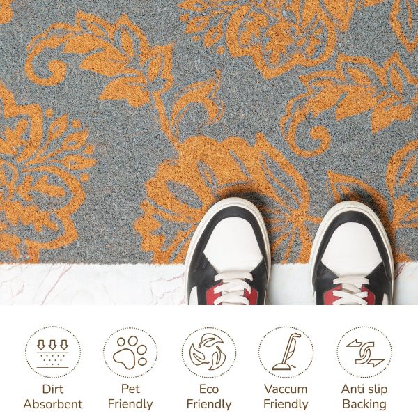 Coir Door Mat Entryway Floor Mats with Non Slip PVC Backing Indoor Outdoor Mat for Front Door Decor Home and Office Welcome Mats with Floral Print Light Blue 30 x17 - Image 3