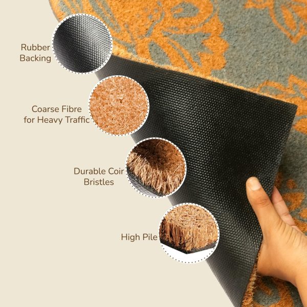 Coir Door Mat Entryway Floor Mats with Non Slip PVC Backing Indoor Outdoor Mat for Front Door Decor Home and Office Welcome Mats with Floral Print Light Blue 30 x17 - Image 4