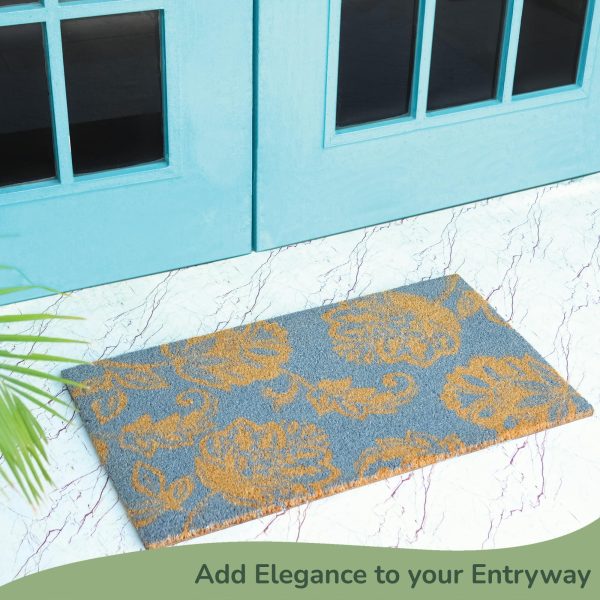 Coir Door Mat Entryway Floor Mats with Non Slip PVC Backing Indoor Outdoor Mat for Front Door Decor Home and Office Welcome Mats with Floral Print Light Blue 30 x17 - Image 5
