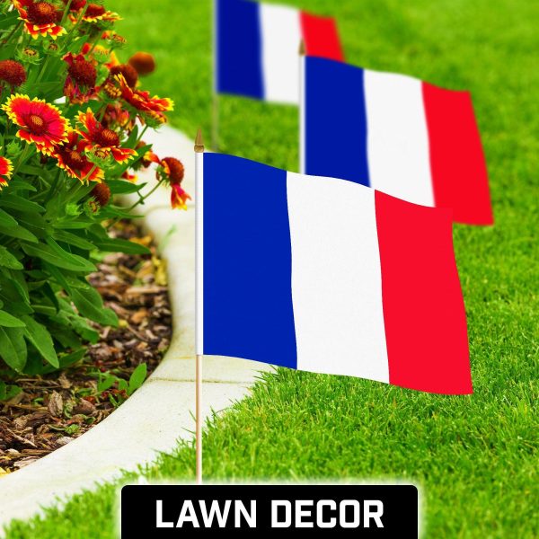 G128 24 Pack Handheld France French Stick Flags | 12x18 In | Printed 150D Polyester, Country Flag, Solid Wooden Stick, Spear Gold Tip - Image 3