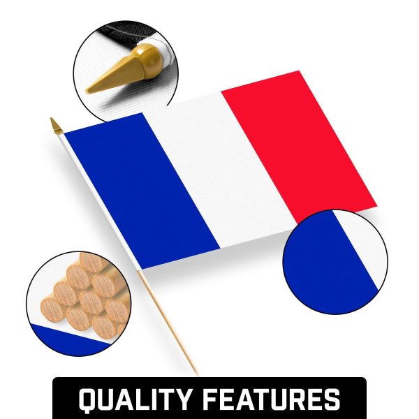 G128 24 Pack Handheld France French Stick Flags | 12x18 In | Printed 150D Polyester, Country Flag, Solid Wooden Stick, Spear Gold Tip - Image 8