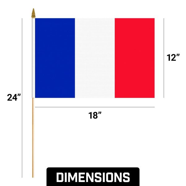 G128 24 Pack Handheld France French Stick Flags | 12x18 In | Printed 150D Polyester, Country Flag, Solid Wooden Stick, Spear Gold Tip - Image 9