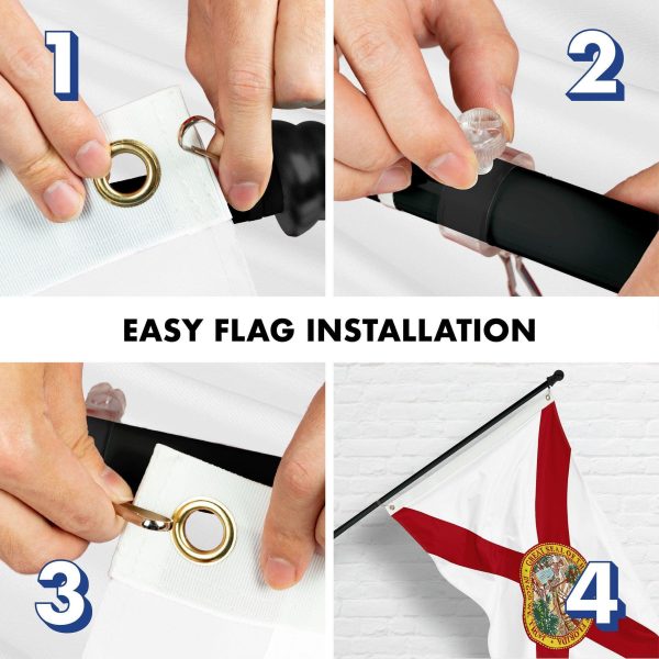 G128 Combo Pack: 5 Ft Tangle Free Aluminum Spinning Flagpole (Black) & Florida FL State Flag 2.5x4 Ft, ToughWeave Series Embroidered 210D Polyester | Pole with Flag Included - Image 7