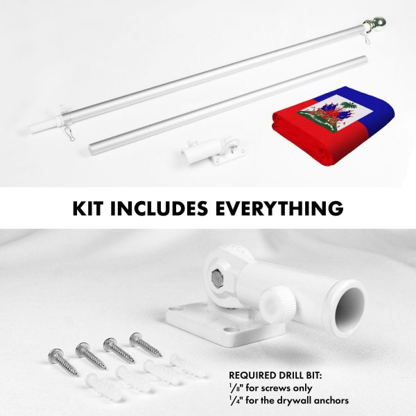 G128 Combo Pack: 5 Ft Tangle Free Spinning Flagpole (Silver) & Haiti Flag 2.5x4 Ft Embroidered 220GSM Spun Polyester, Brass Grommets (Flag Included) Aluminum Flag Pole - Image 2