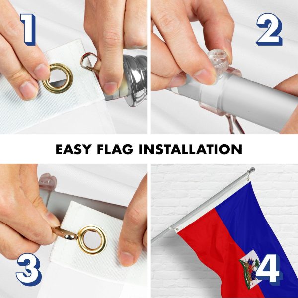 G128 Combo Pack: 5 Ft Tangle Free Spinning Flagpole (Silver) & Haiti Flag 2.5x4 Ft Embroidered 220GSM Spun Polyester, Brass Grommets (Flag Included) Aluminum Flag Pole - Image 7