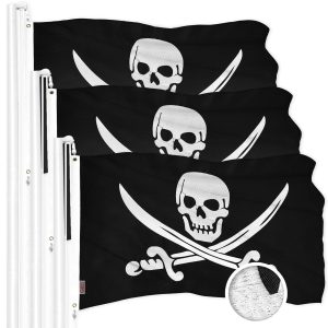 G128 3 Pack: Pirate Jolly Roger Swords Flag | 16x24 In | ToughWeave Series Embroidered 300D Polyester | Novelty Flag, Embroidered Design, Indoor/Outdoor, Brass Grommets