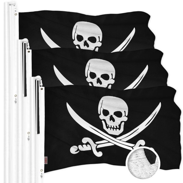 G128 3 Pack: Pirate Jolly Roger Swords Flag | 16x24 In | ToughWeave Series Embroidered 300D Polyester | Novelty Flag, Embroidered Design, Indoor/Outdoor, Brass Grommets