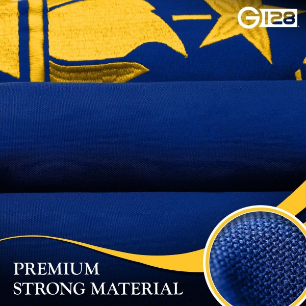 G128 2 Pack: Indiana IN State Flag | 4x6 Ft | StormFlyer Series Embroidered 220GSM Spun Polyester | Embroidered Design, Indoor/Outdoor, Brass Grommets, Heavy Duty, All Weather - Image 6