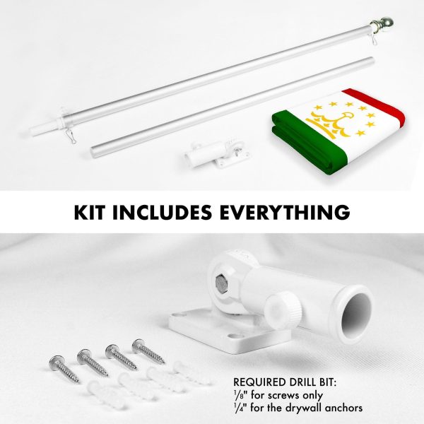 G128 Combo Pack: 6 Ft Tangle Free Spinning Flagpole (Silver) & Tajikistan Flag 3x5 Ft Printed 150D Polyester, Brass Grommets (Flag Included) Aluminum Flag Pole - Image 2