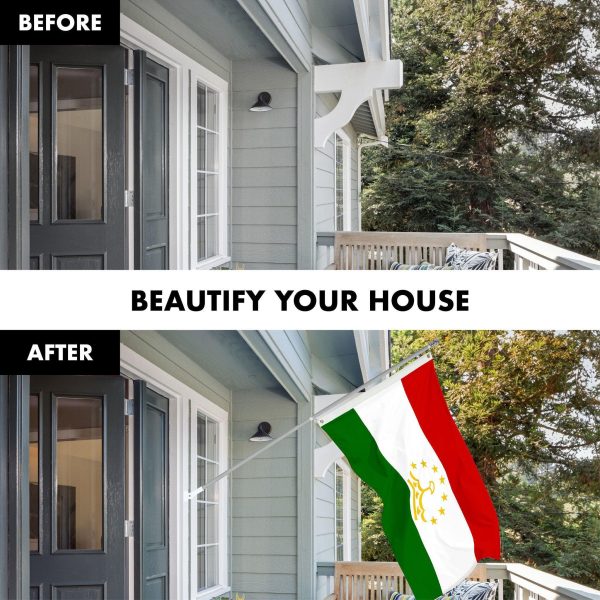 G128 Combo Pack: 6 Ft Tangle Free Spinning Flagpole (Silver) & Tajikistan Flag 3x5 Ft Printed 150D Polyester, Brass Grommets (Flag Included) Aluminum Flag Pole - Image 3