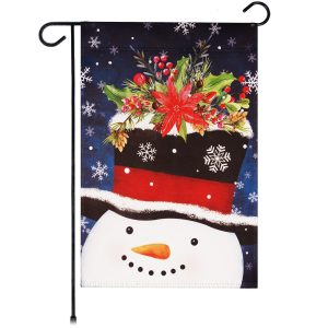 G128 Garden Flag Snowman with Festive Evergreen Top Hat | 12x18 Inch | Printed Blockout Polyester - Christmas Decoration