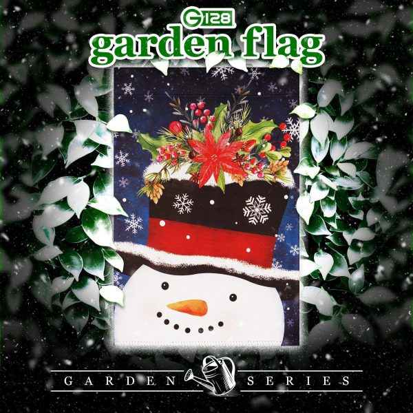 G128 Garden Flag Snowman with Festive Evergreen Top Hat | 12x18 Inch | Printed Blockout Polyester - Christmas Decoration - Image 2