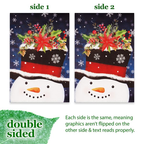G128 Garden Flag Snowman with Festive Evergreen Top Hat | 12x18 Inch | Printed Blockout Polyester - Christmas Decoration - Image 3