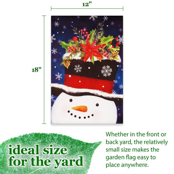 G128 Garden Flag Snowman with Festive Evergreen Top Hat | 12x18 Inch | Printed Blockout Polyester - Christmas Decoration - Image 4