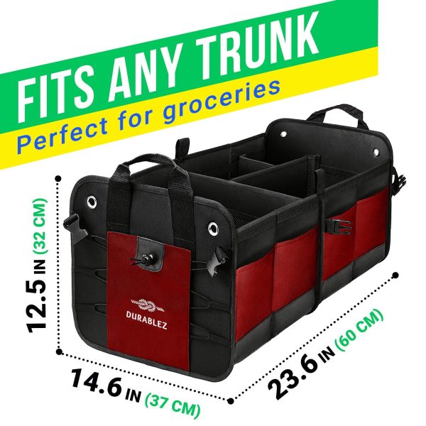 Trunk Organizer with Covering Net Attachable Non Slip Pads and Stainless Hooks Red Black - Image 5